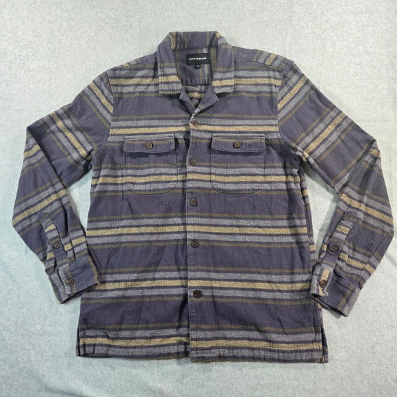 Lucky Brand Other - Lucky Brand Mens Small Blue Tan Striped Flannel Button Down Shirt F00245